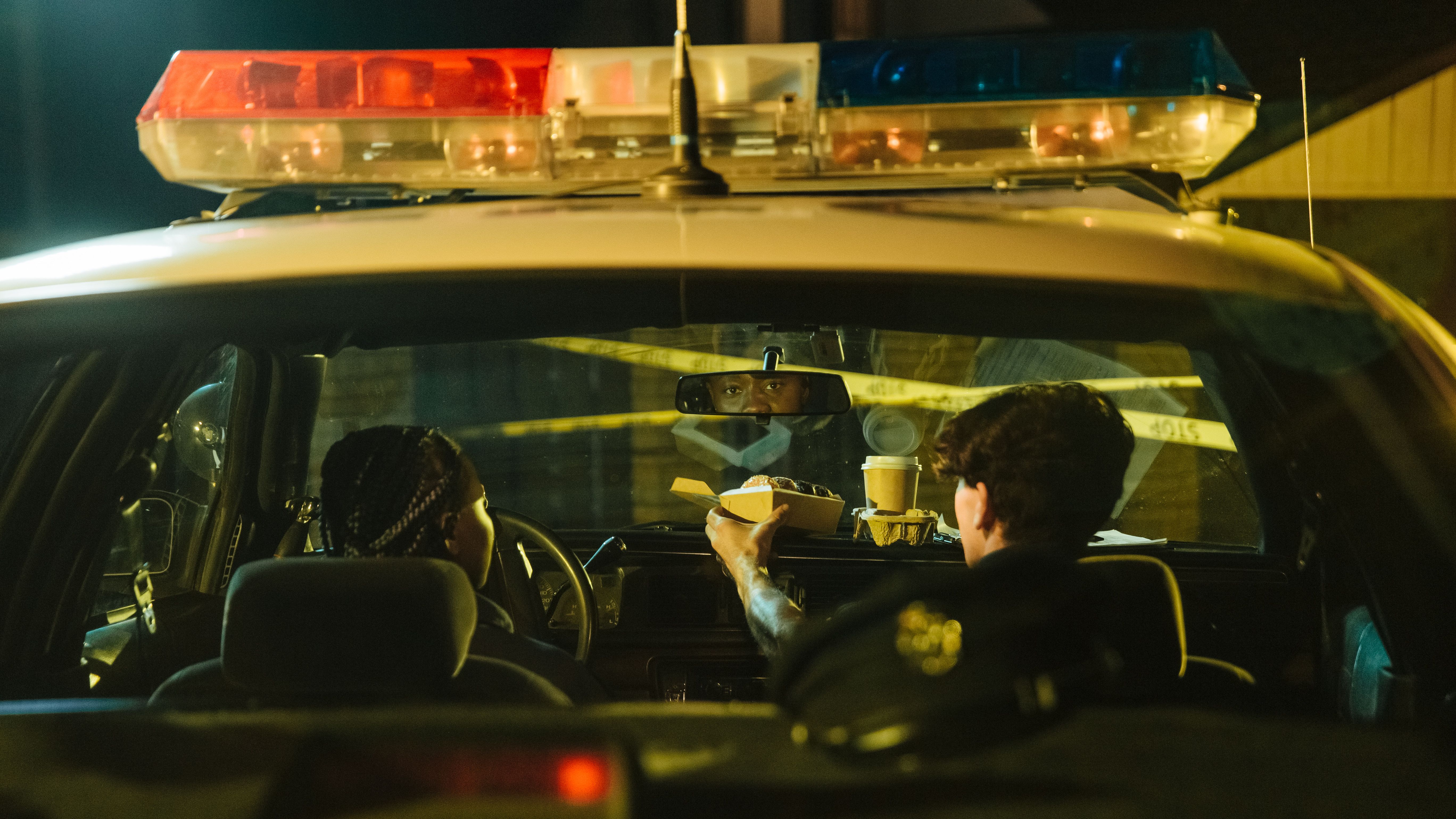 Police car dashboard view night