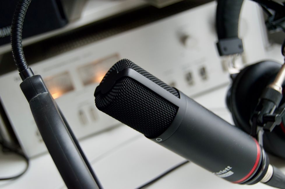 Podcast recording equipment closeup