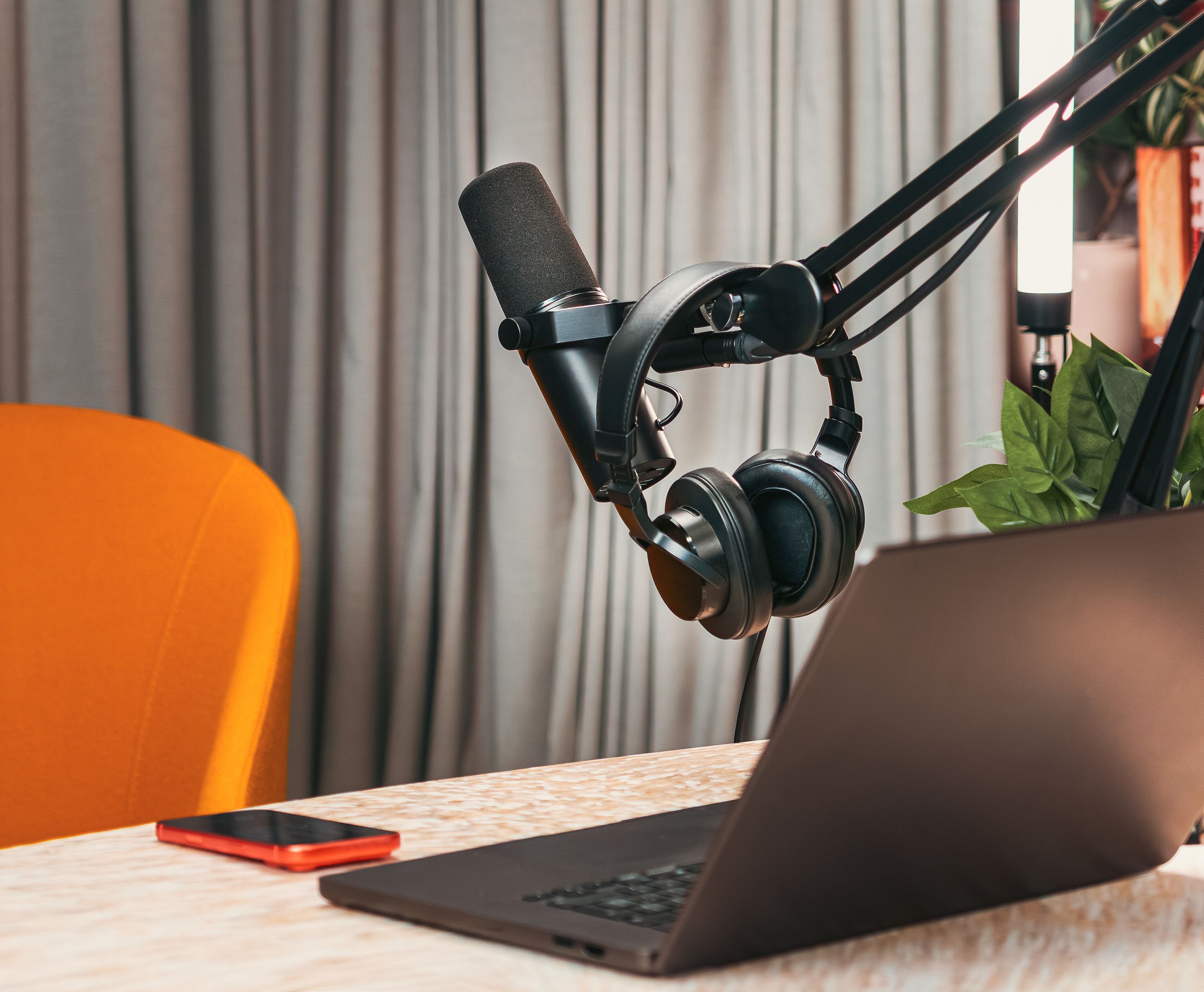 podcast recording equipment onstage