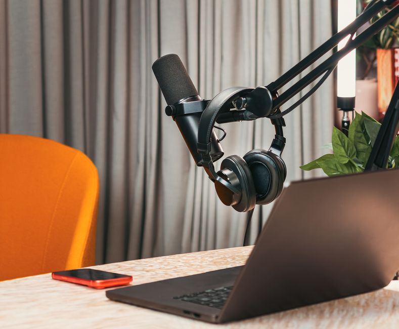 podcast recording equipment onstage