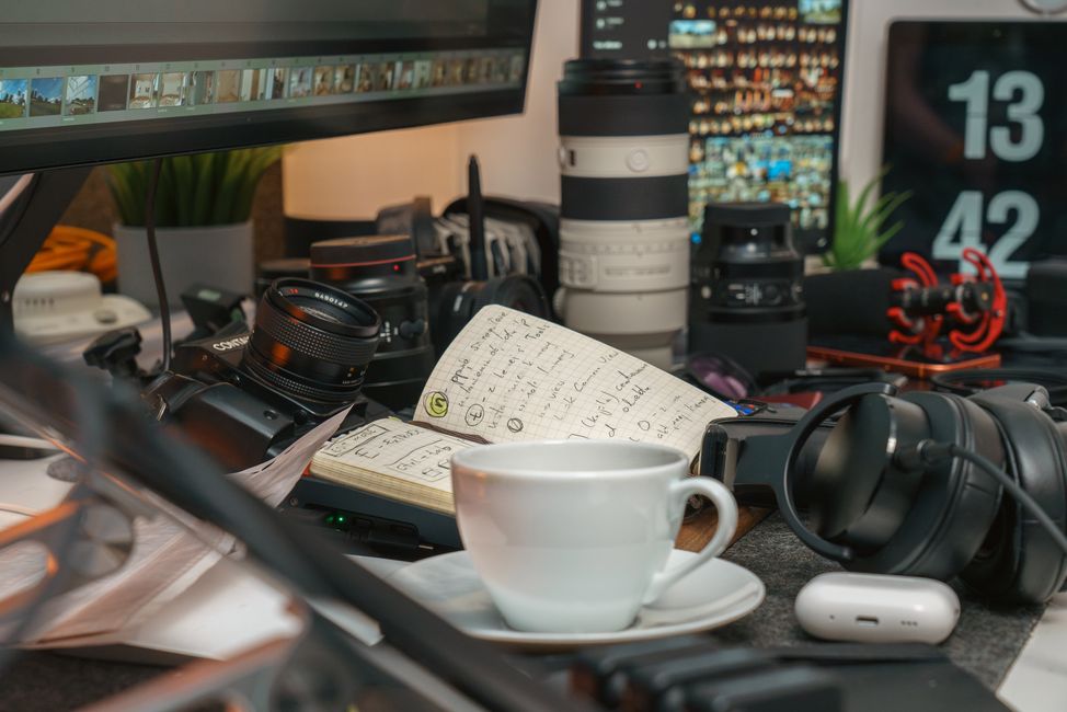 notebook with podcast notes