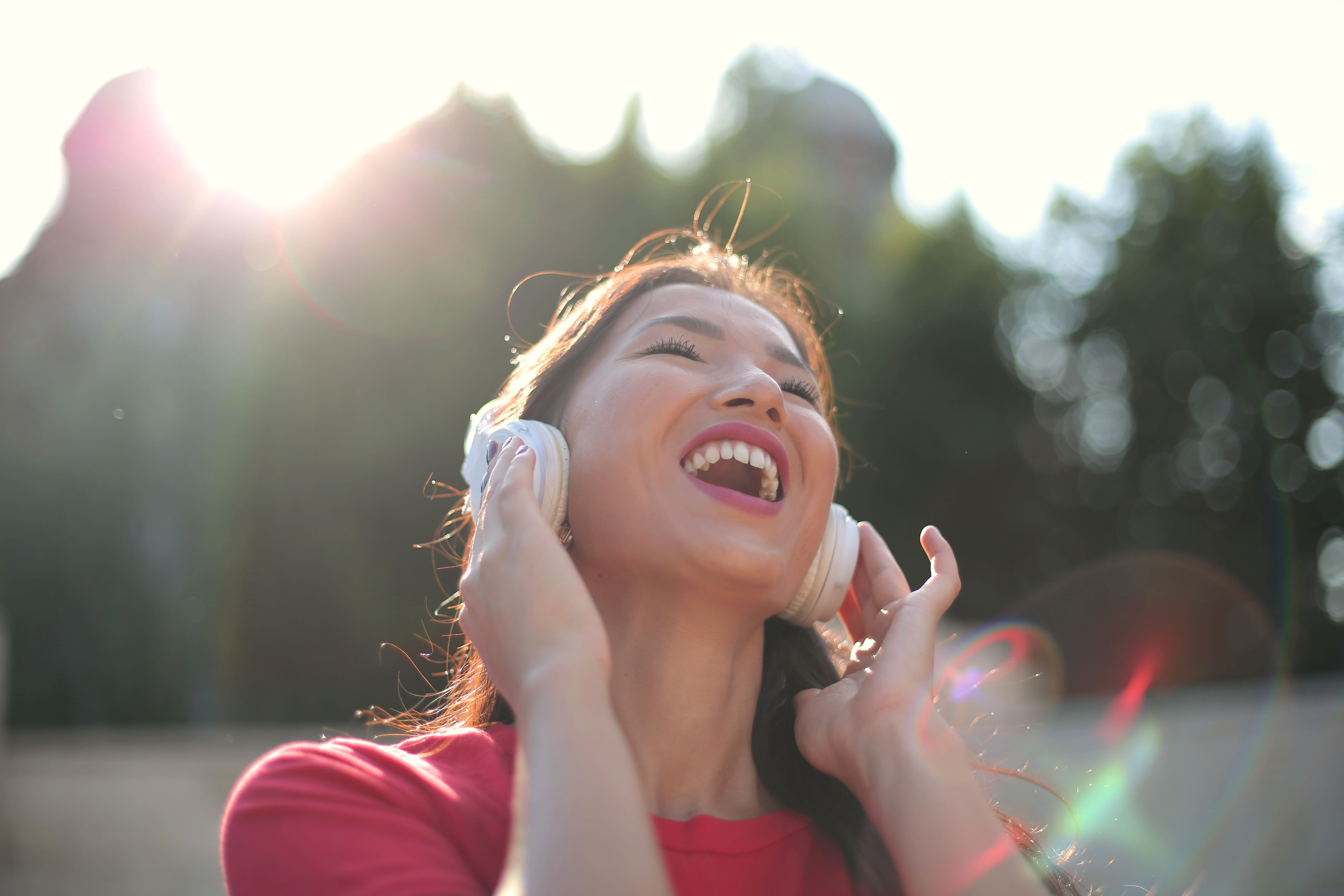 Person listening with headphones