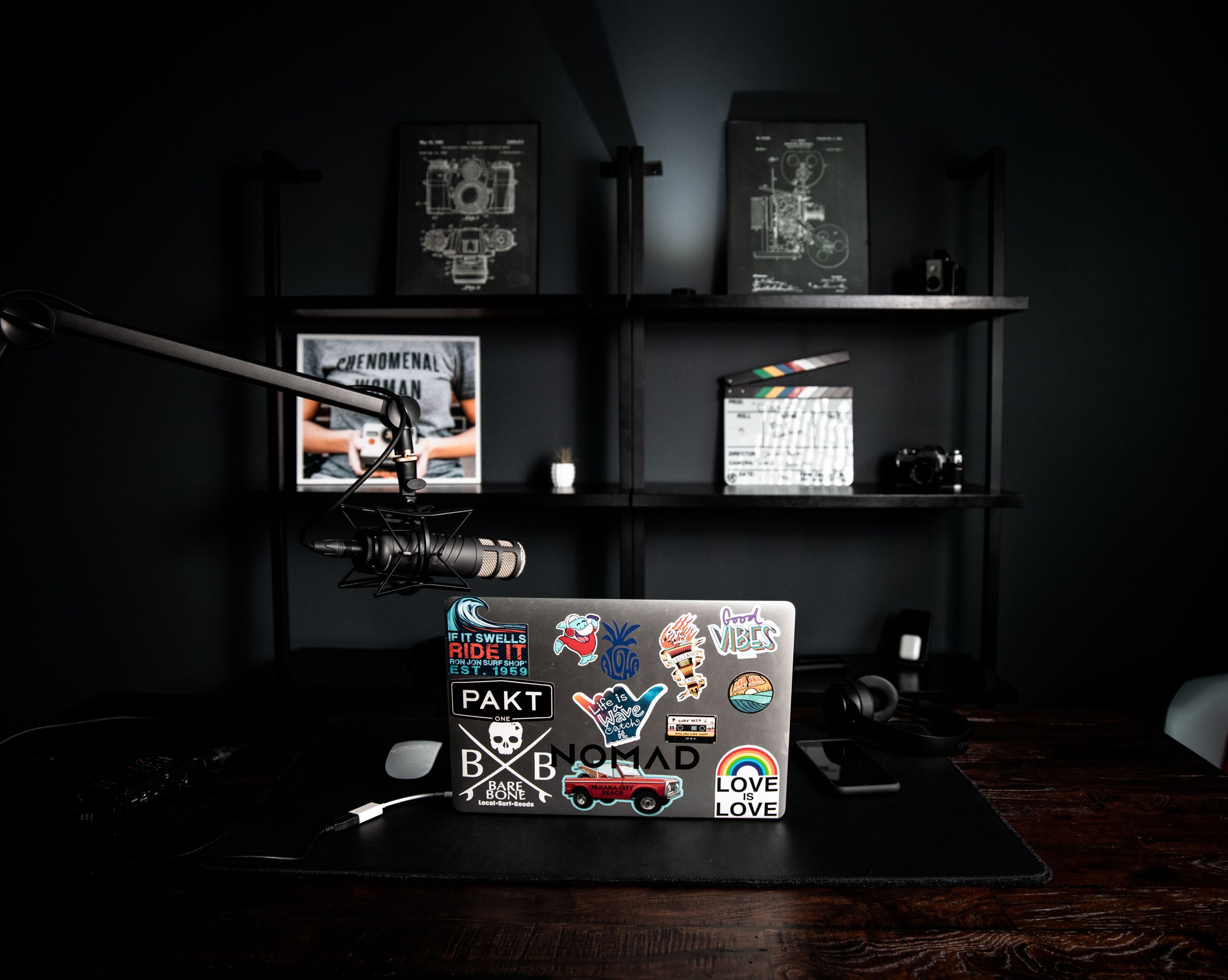microphone and laptop setup