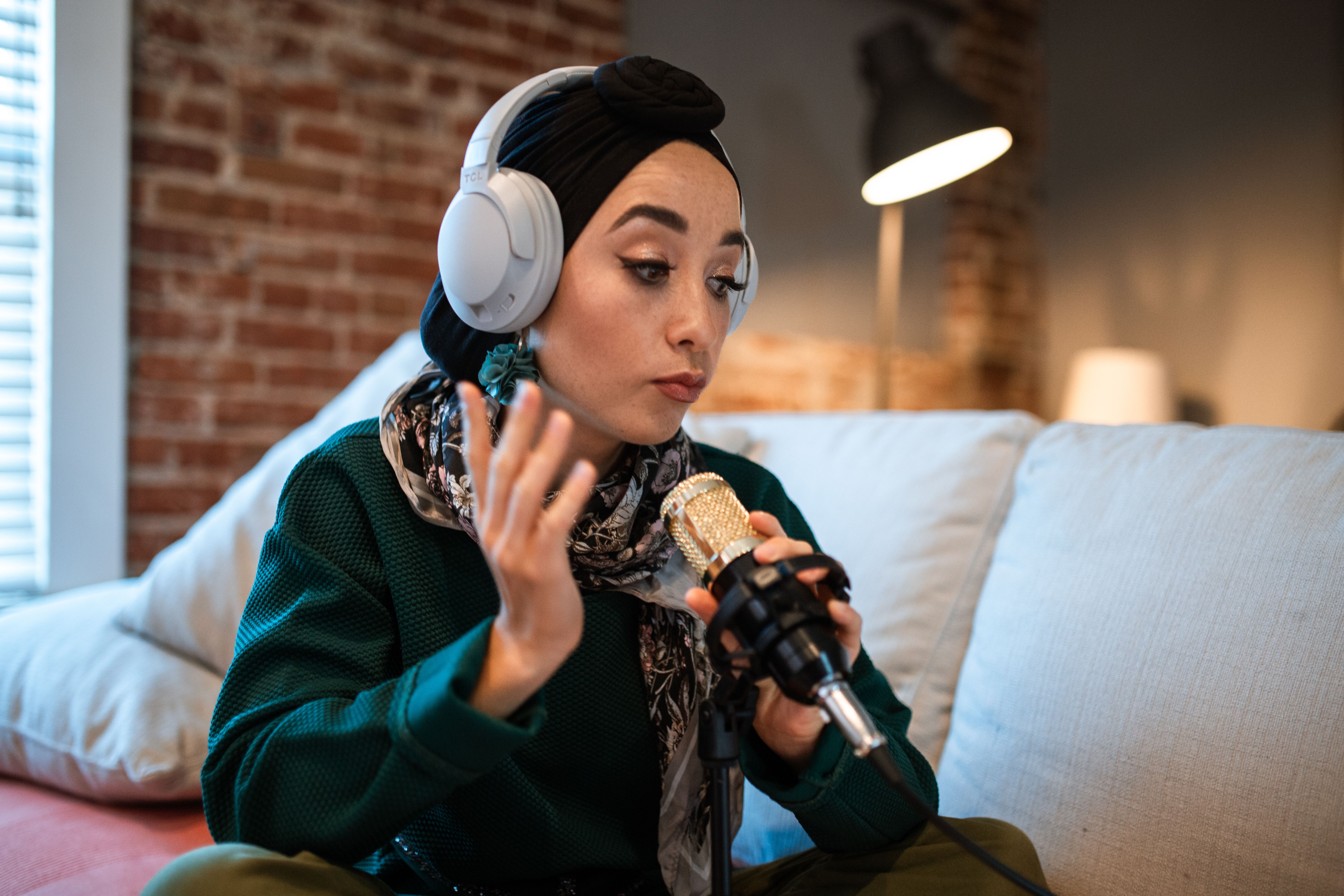 Podcast listener with headphones