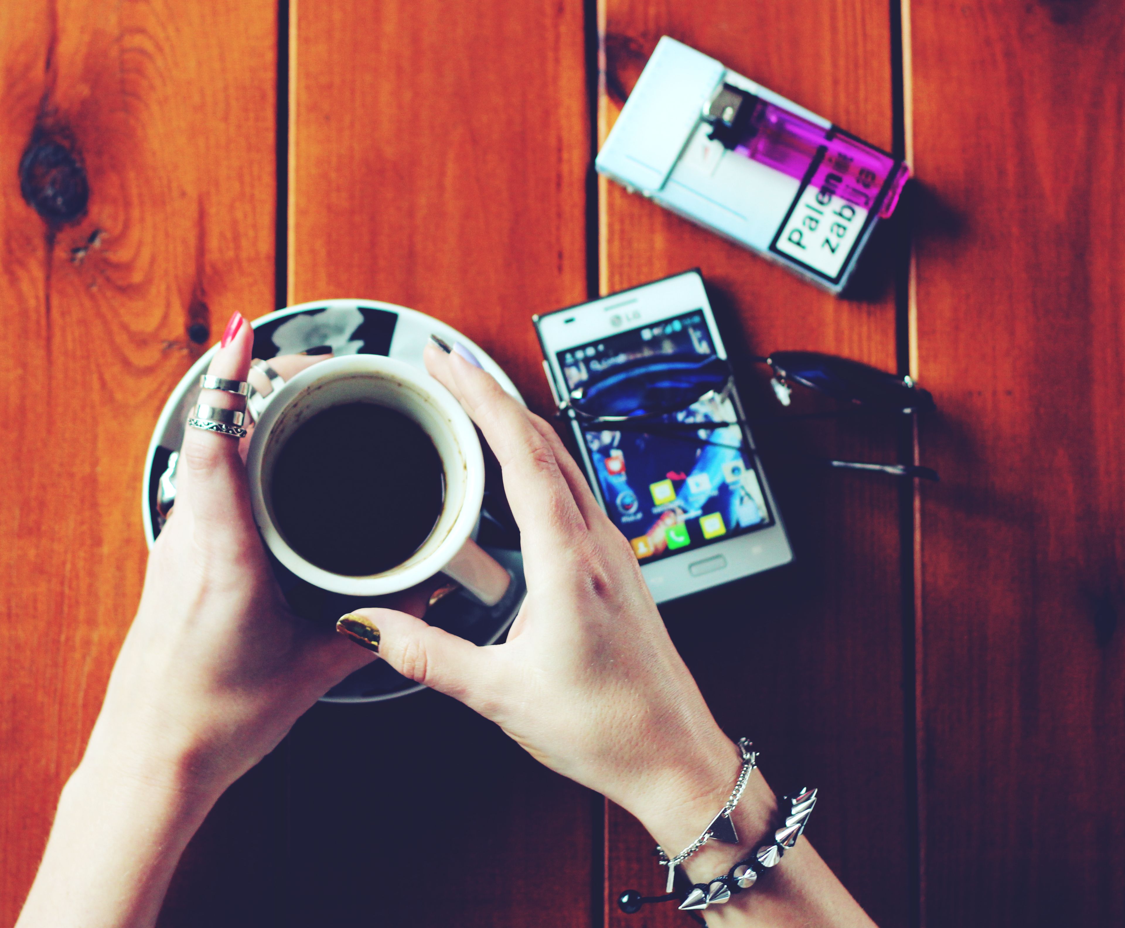 morning coffee and smartphone