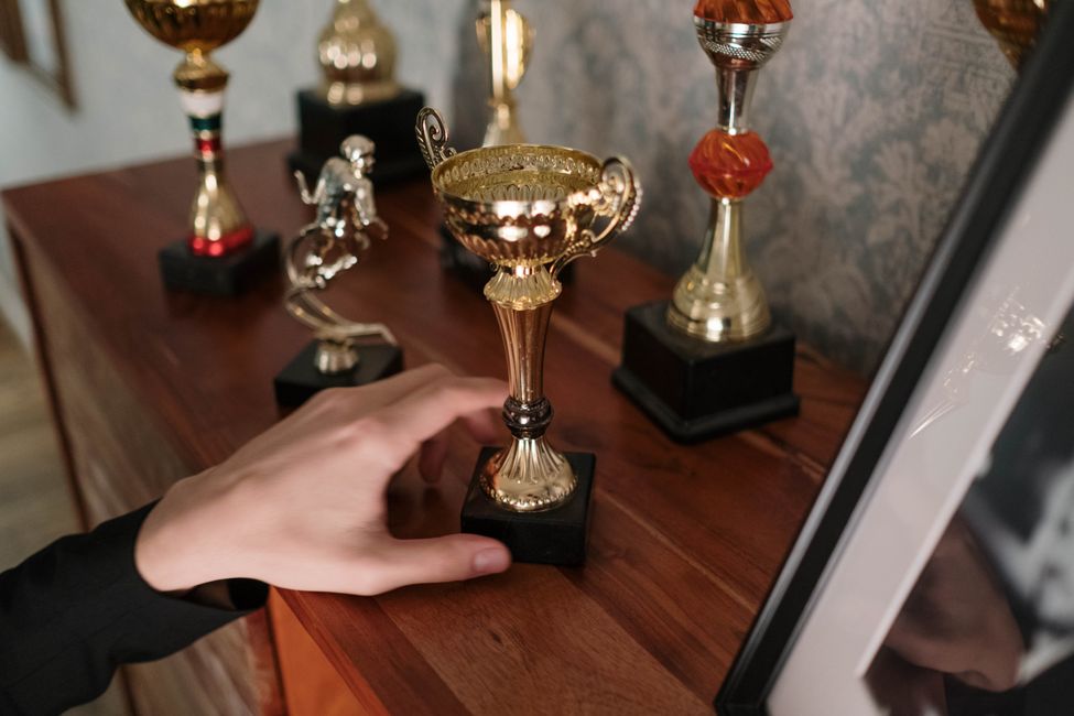 Trophy on wooden table
