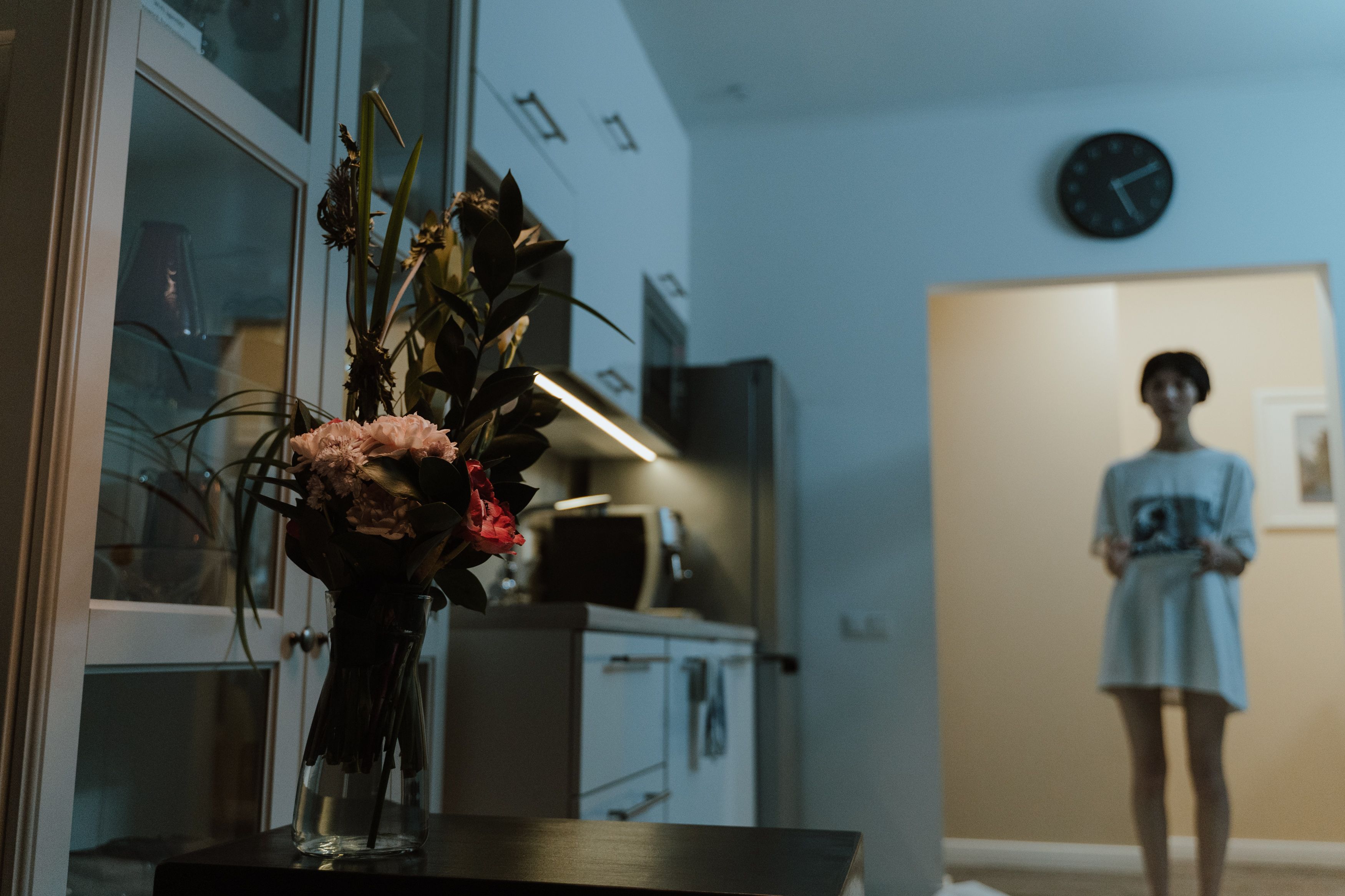 kitchen clock evening light