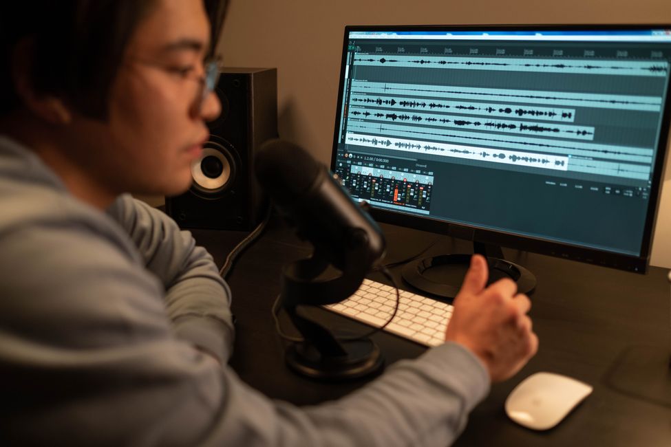 Podcast editing audio waveform