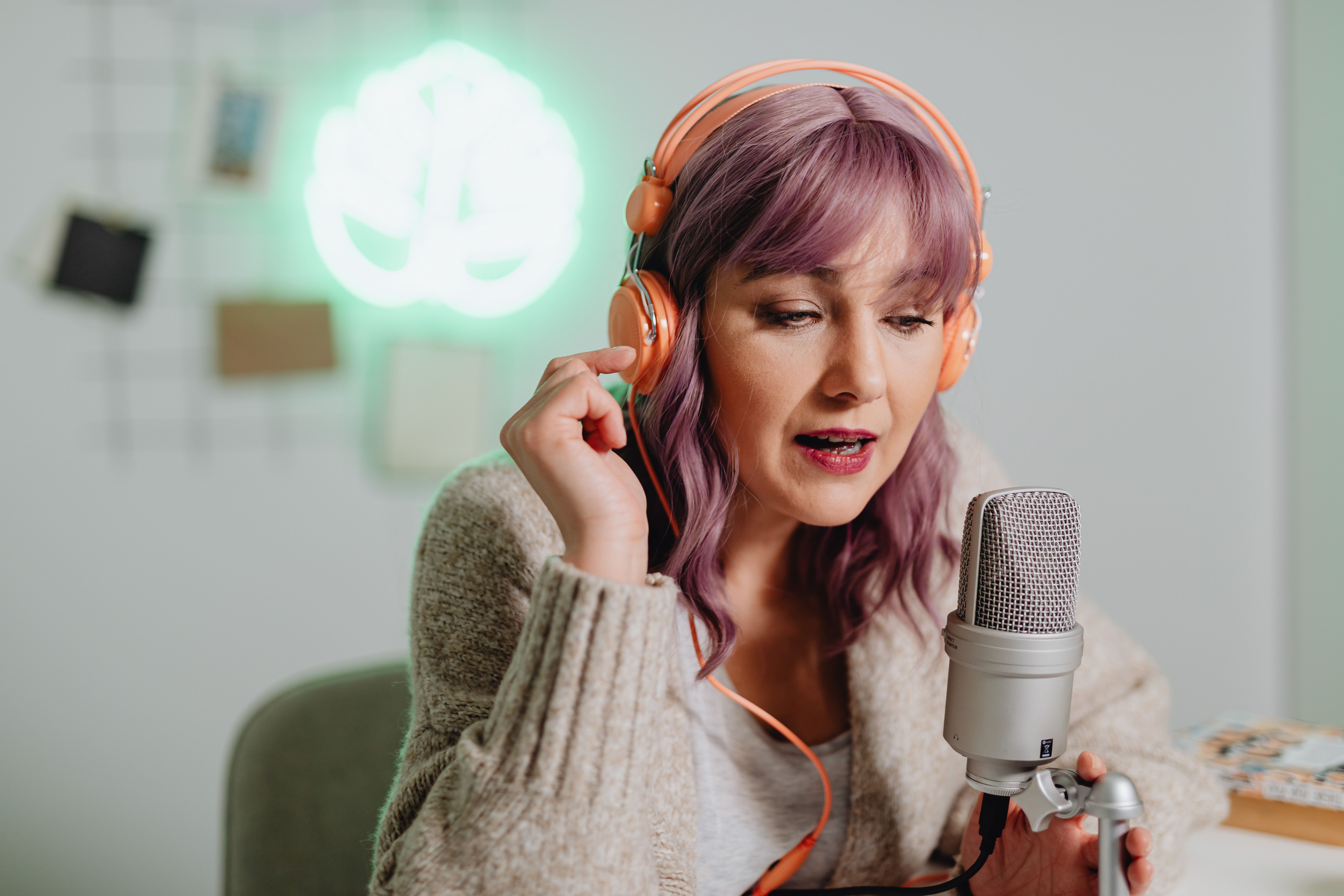 Podcast listener with headphones