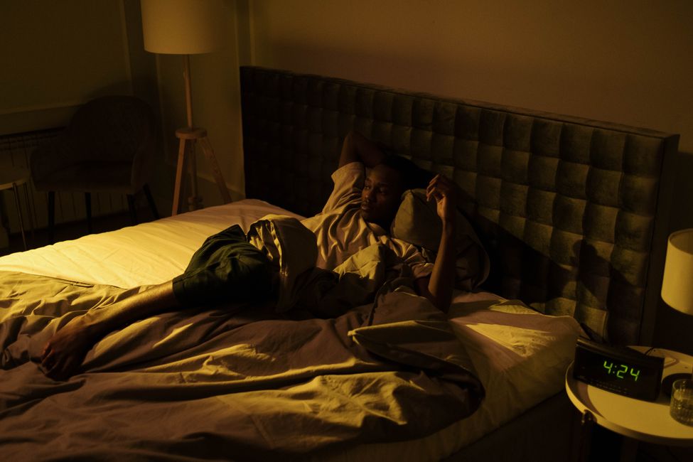 person lying awake at night