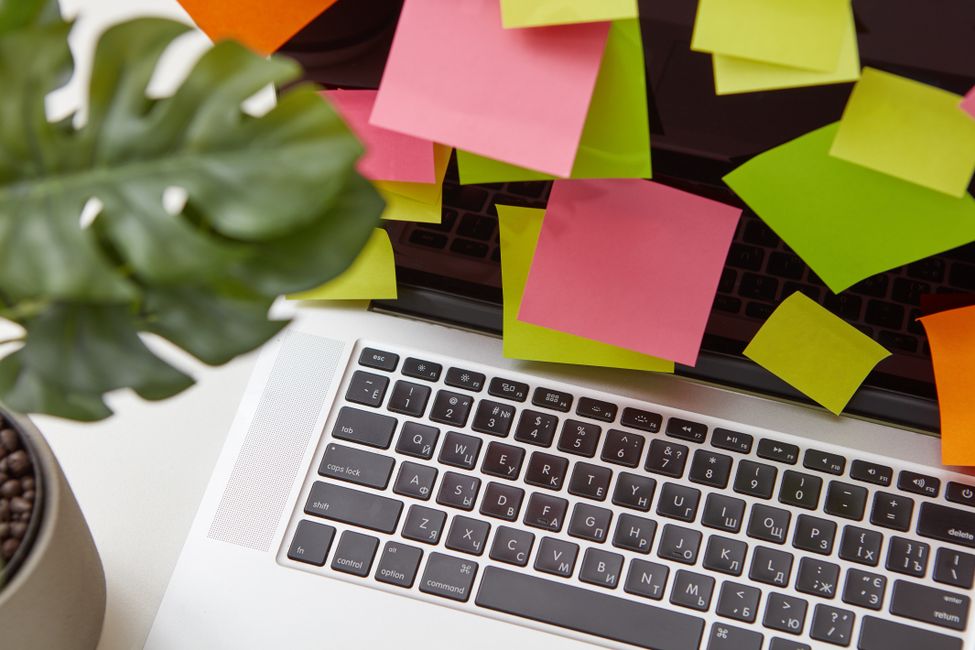 creative workspace with colorful notes
