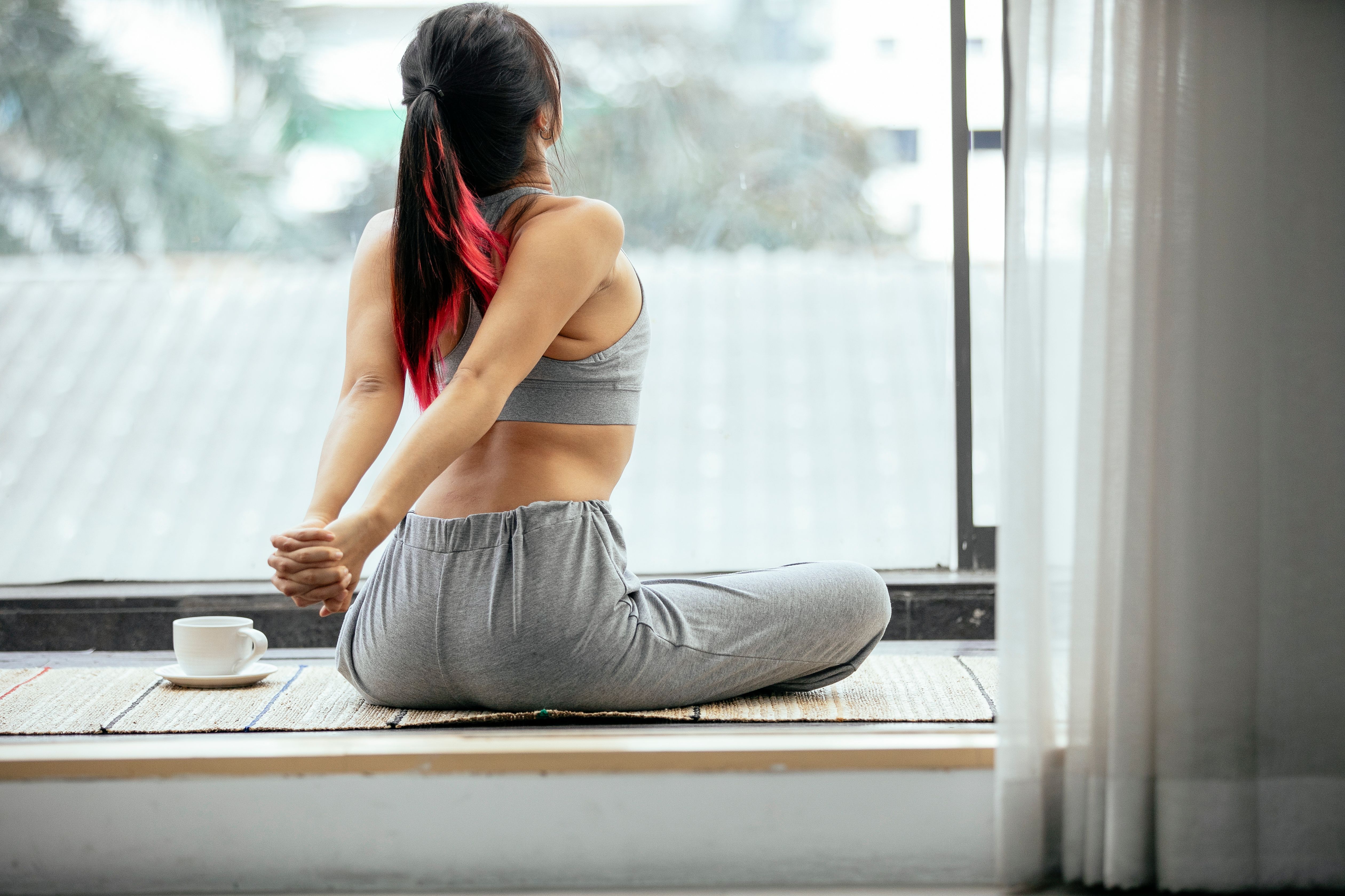 woman doing yoga morning stretch