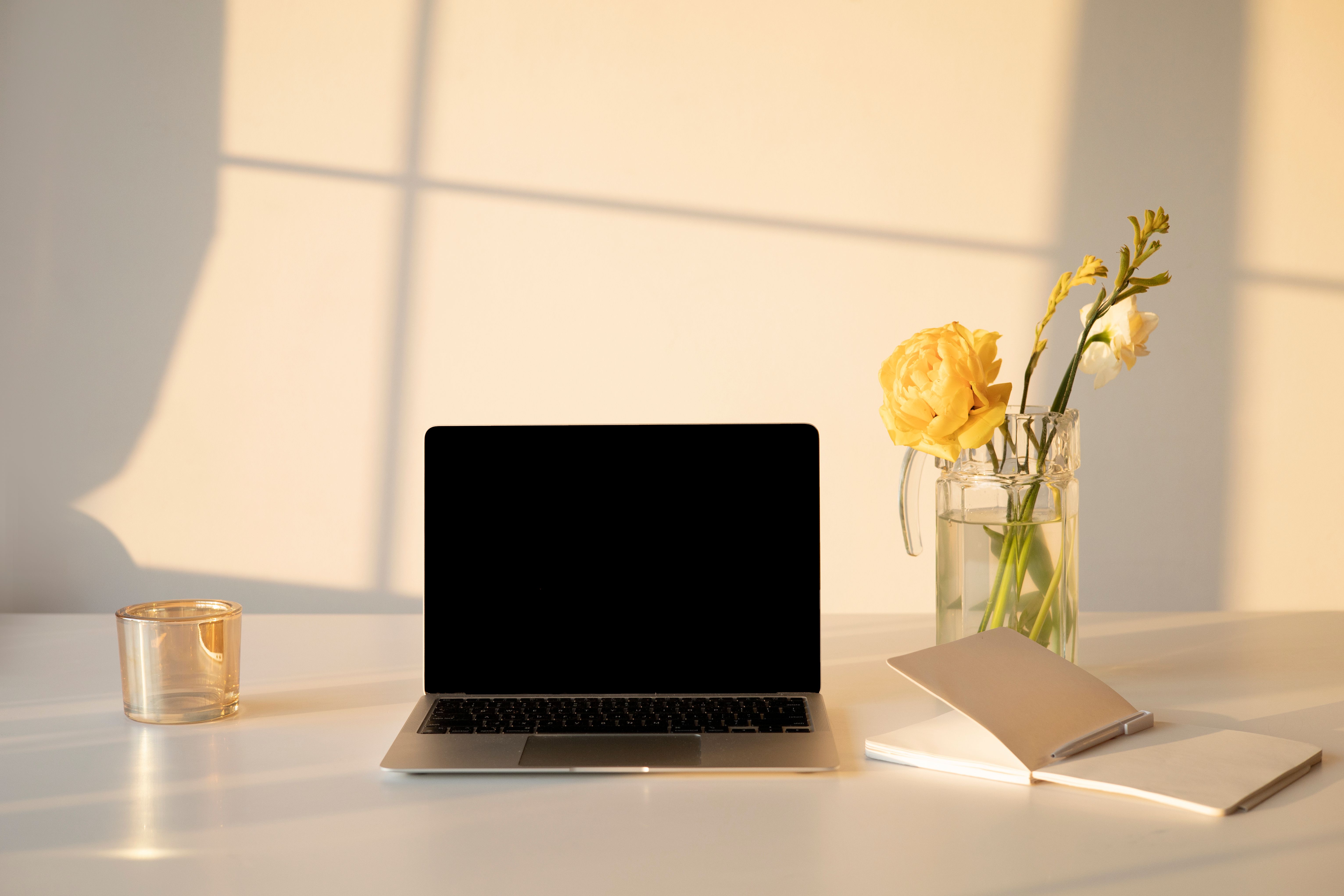 Open laptop morning light