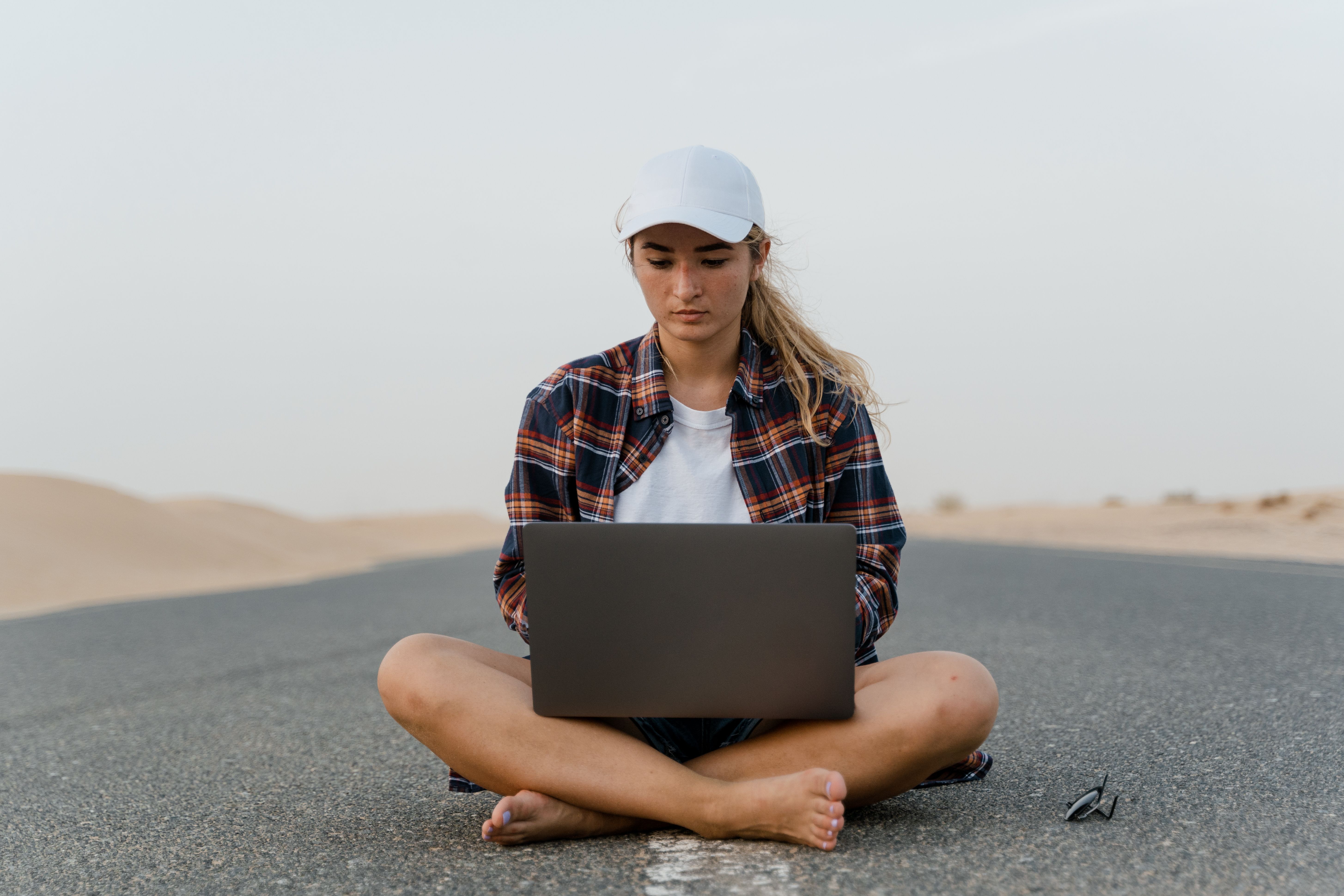 Person working alone laptop