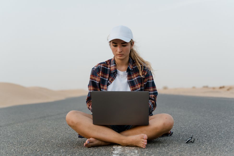 Person working alone laptop